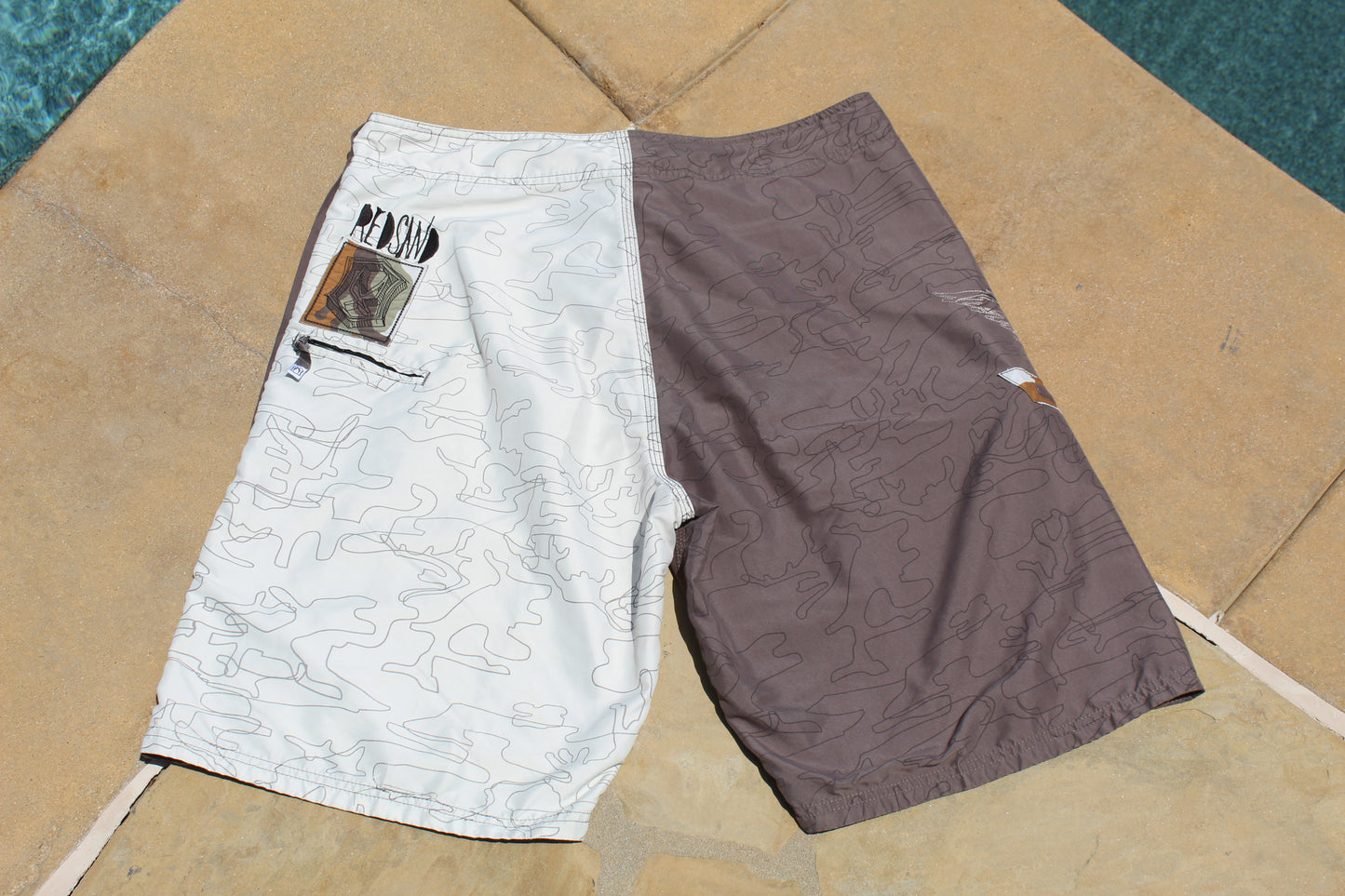 Y2K Red Sand Embroidered Baggy Boardshorts