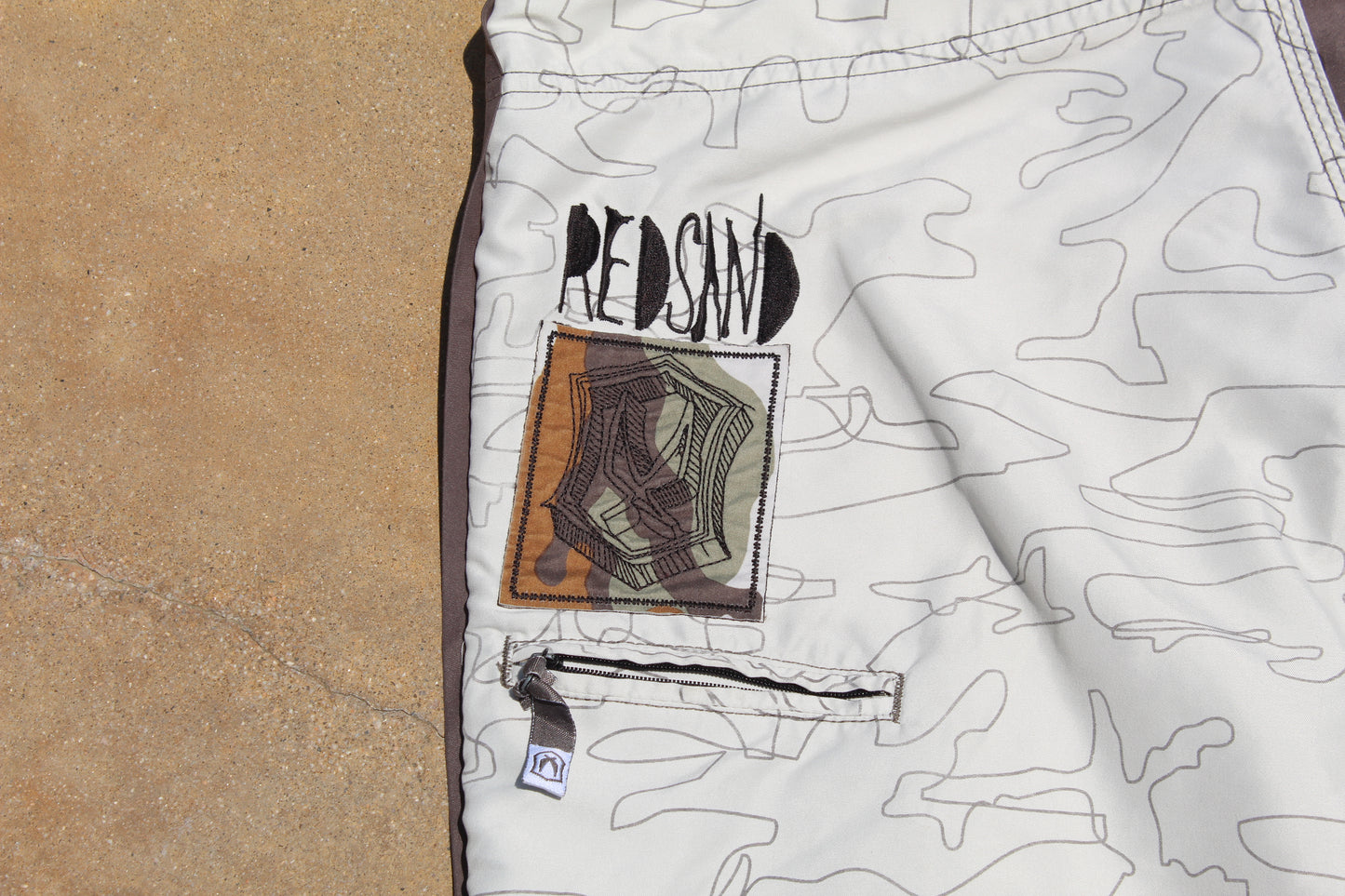 Y2K Red Sand Embroidered Baggy Boardshorts