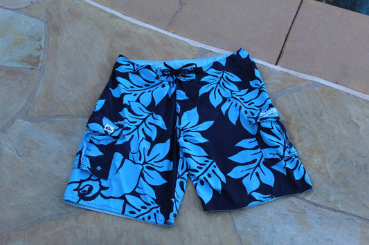 Y2K Floral Blue Quiksilver Boardshorts [w34"] - Revival Surfwear