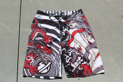 Y2K Super Rare Lost Enterprises Dragon Girl Baggy Boardshorts