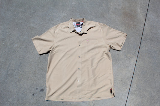 Y2K Quiksilver Baggy Tan Overshirt (L) - Revival Surfwear